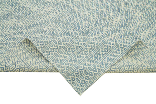 Nepal Geometric Mavi Geometrik Yün Pamuk El Dokuma Halısı 246x305 Agacan