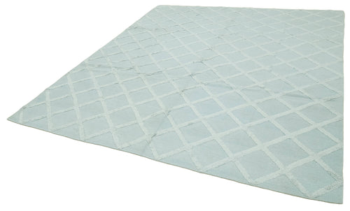 Nepal Geometric Mavi Geometrik Yün Pamuk El Dokuma Halısı 244x305 Agacan