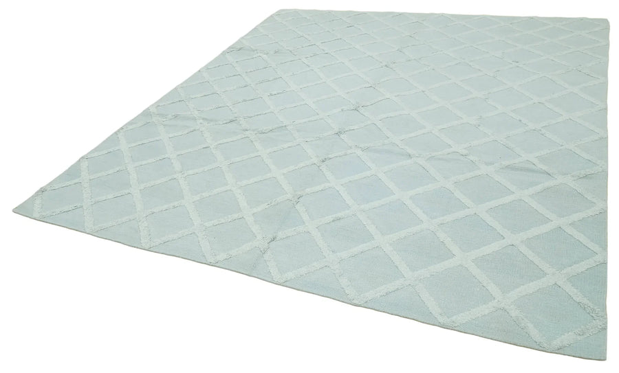 Nepal Geometric Mavi Geometrik Yün Pamuk El Dokuma Halısı 244x305 Agacan