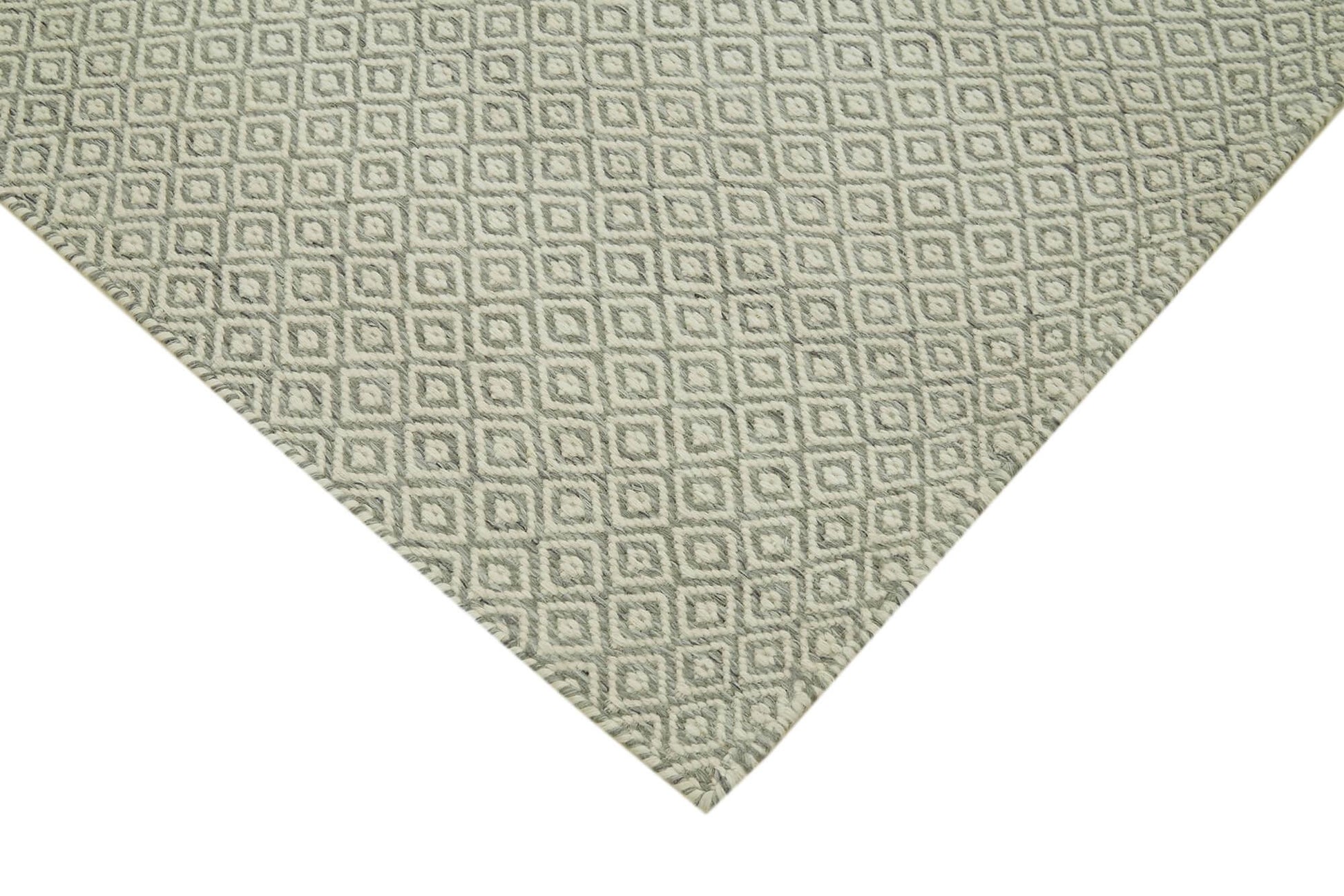 Nepal Geometric Gri Geometrik Yün Pamuk El Dokuma Halısı 246x305 Agacan