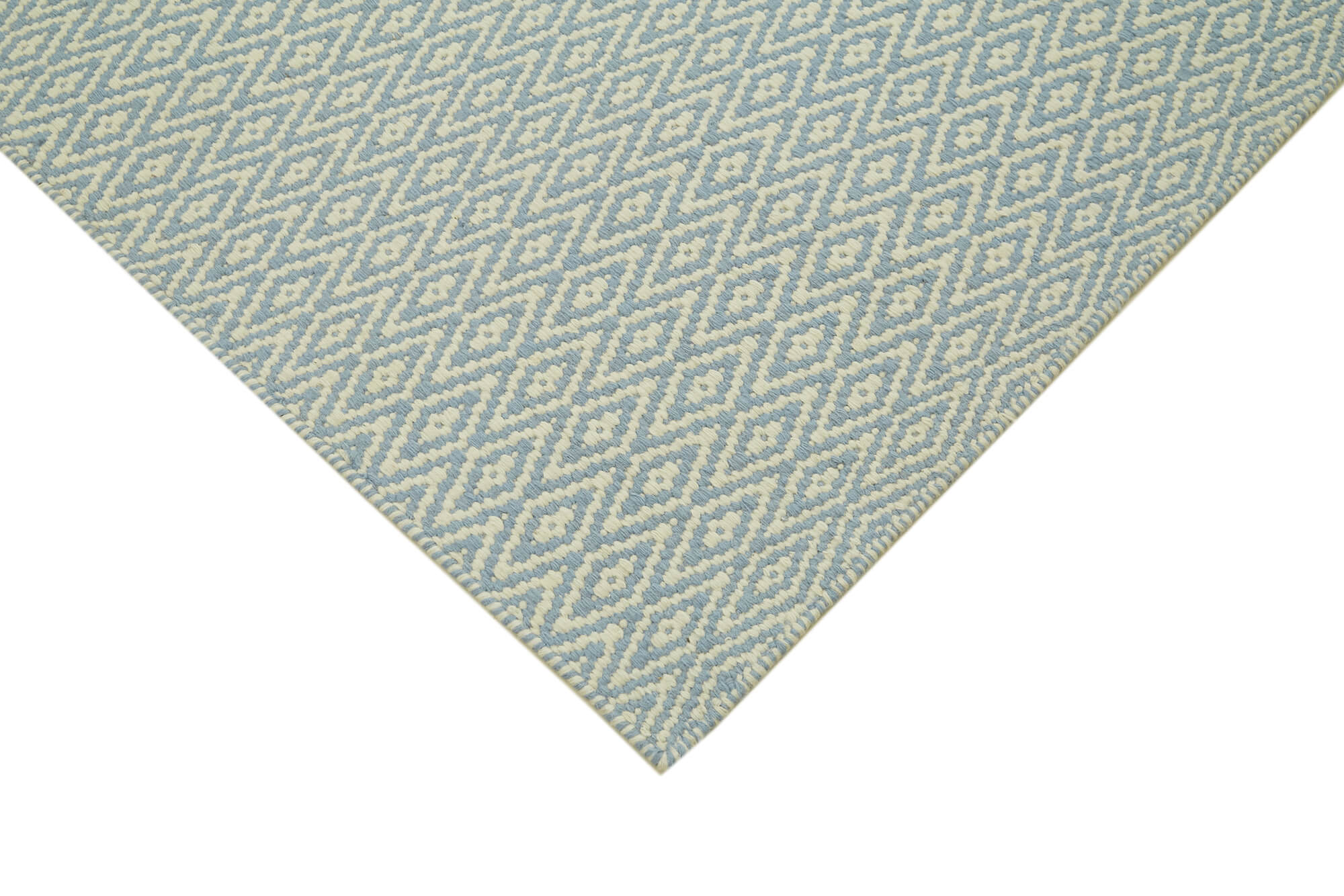 Nepal Geometric Mavi Geometrik Yün Pamuk El Dokuma Halısı 246x305 Agacan