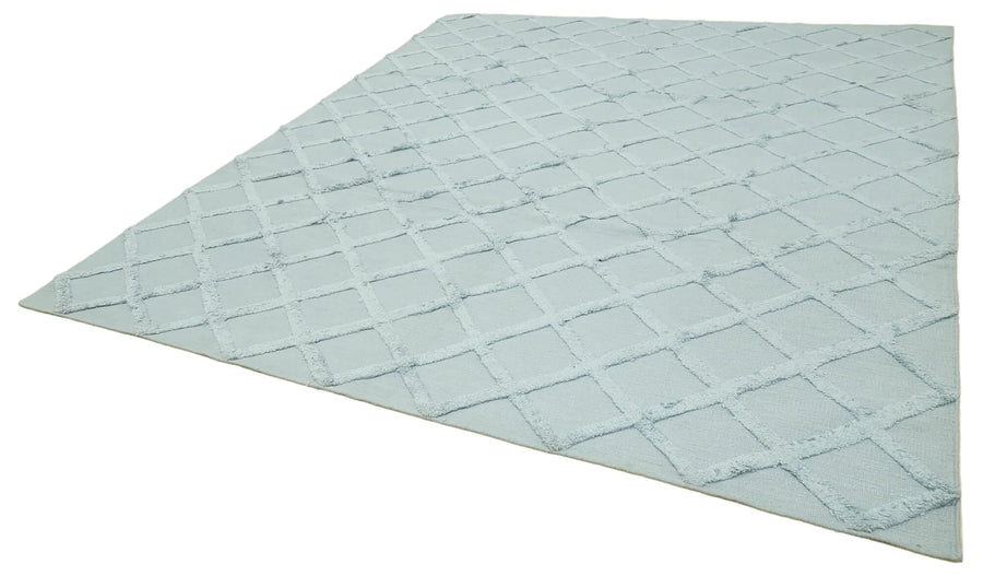 Nepal Geometric Mavi Geometrik Yün Pamuk El Dokuma Halısı 246x305 Agacan