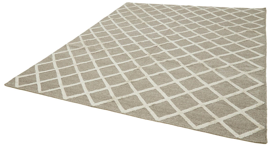 Nepal Geometric Bej Geometrik Yün Pamuk El Dokuma Halısı 246x305 Agacan