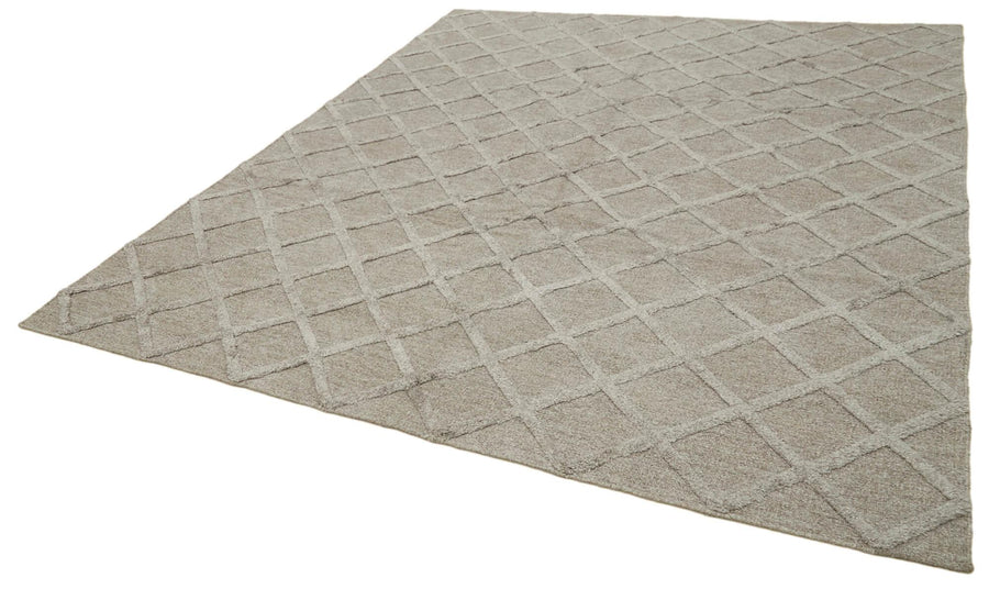 Nepal Geometric Kahverengi Geometrik Yün Pamuk El Dokuma Halısı 246x305 Agacan