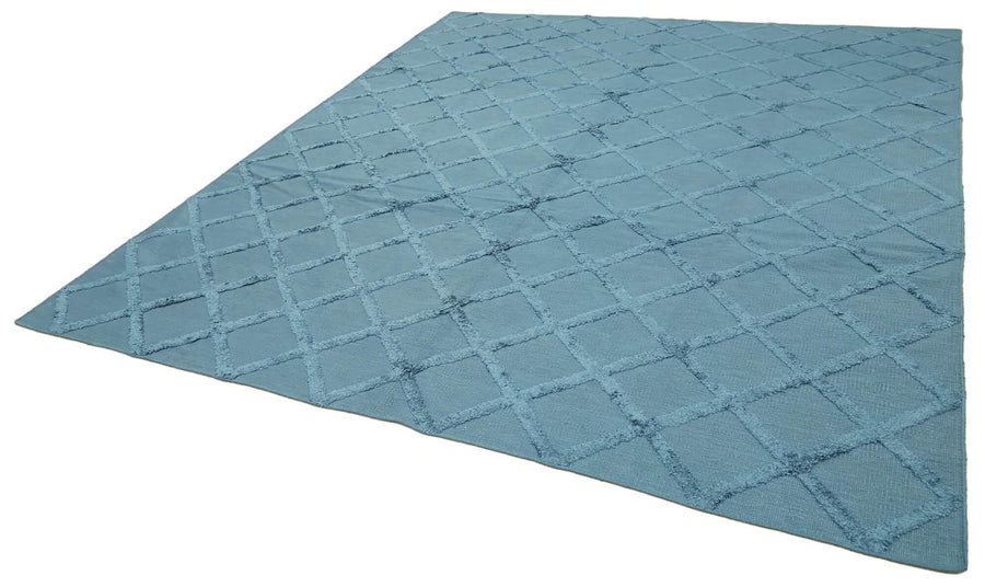 Nepal Geometric Mavi Geometrik Yün Pamuk El Dokuma Halısı 246x305 Agacan