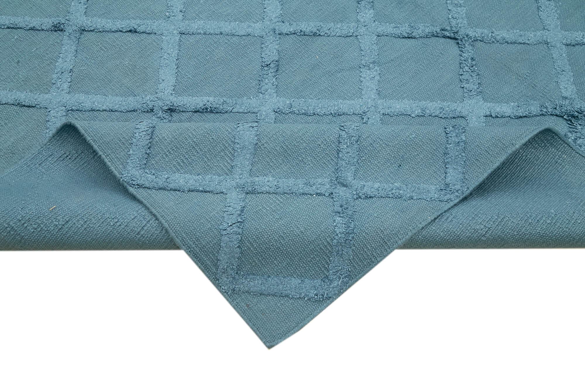 Nepal Geometric Mavi Geometrik Yün Pamuk El Dokuma Halısı 246x305 Agacan