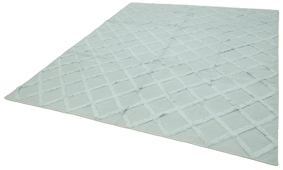 Nepal Geometric Mavi Geometrik Yün Pamuk El Dokuma Halısı 246x305 Agacan