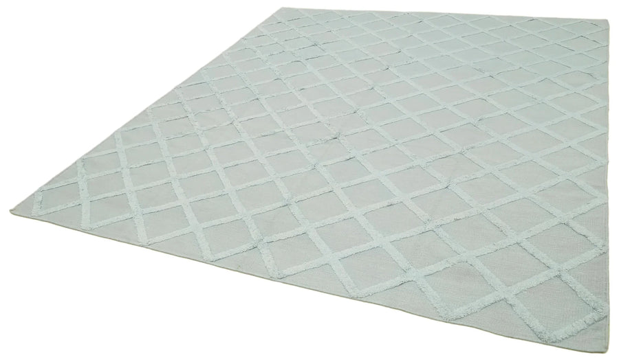 Nepal Geometric Mavi Geometrik Yün Pamuk El Dokuma Halısı 246x305 Agacan