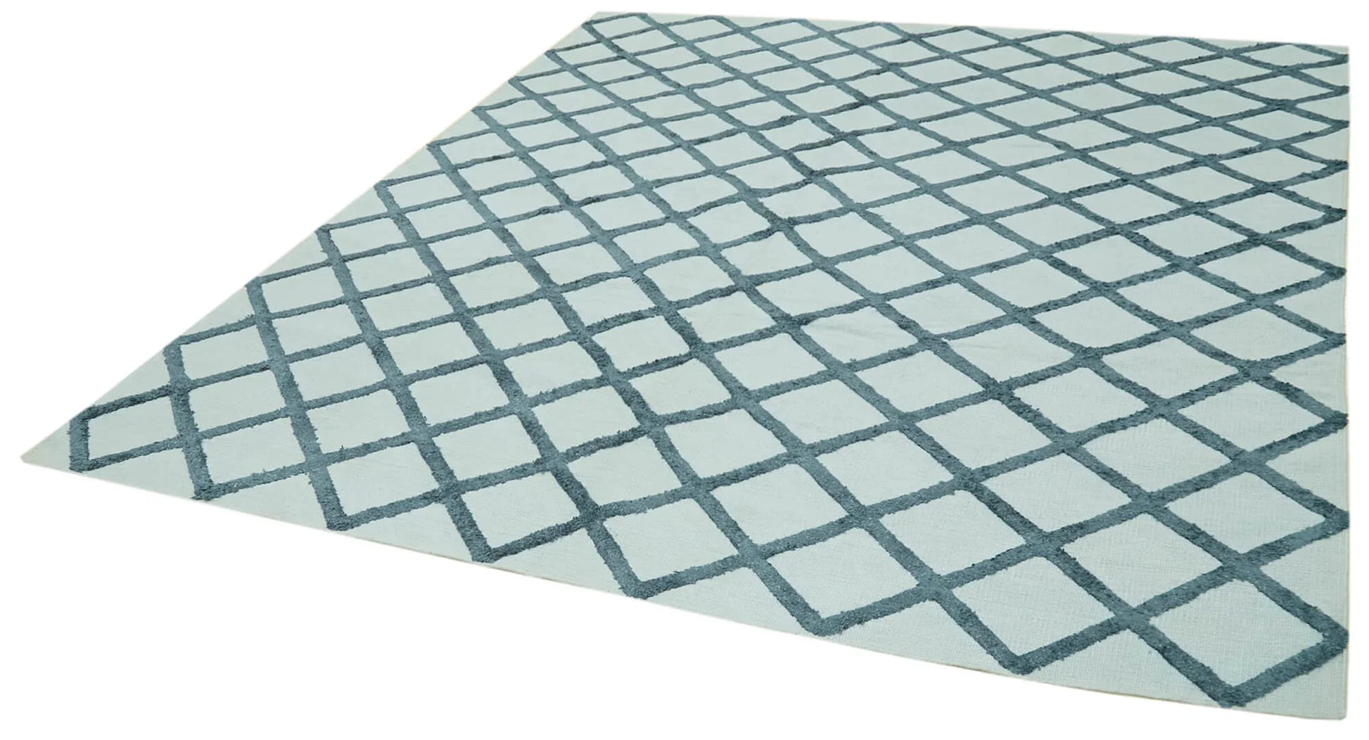 Nepal Geometric Mavi Geometrik Yün Pamuk El Dokuma Halısı 246x305 Agacan
