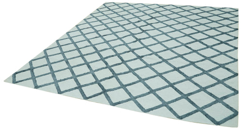 Nepal Geometric Mavi Geometrik Yün Pamuk El Dokuma Halısı 246x305 Agacan