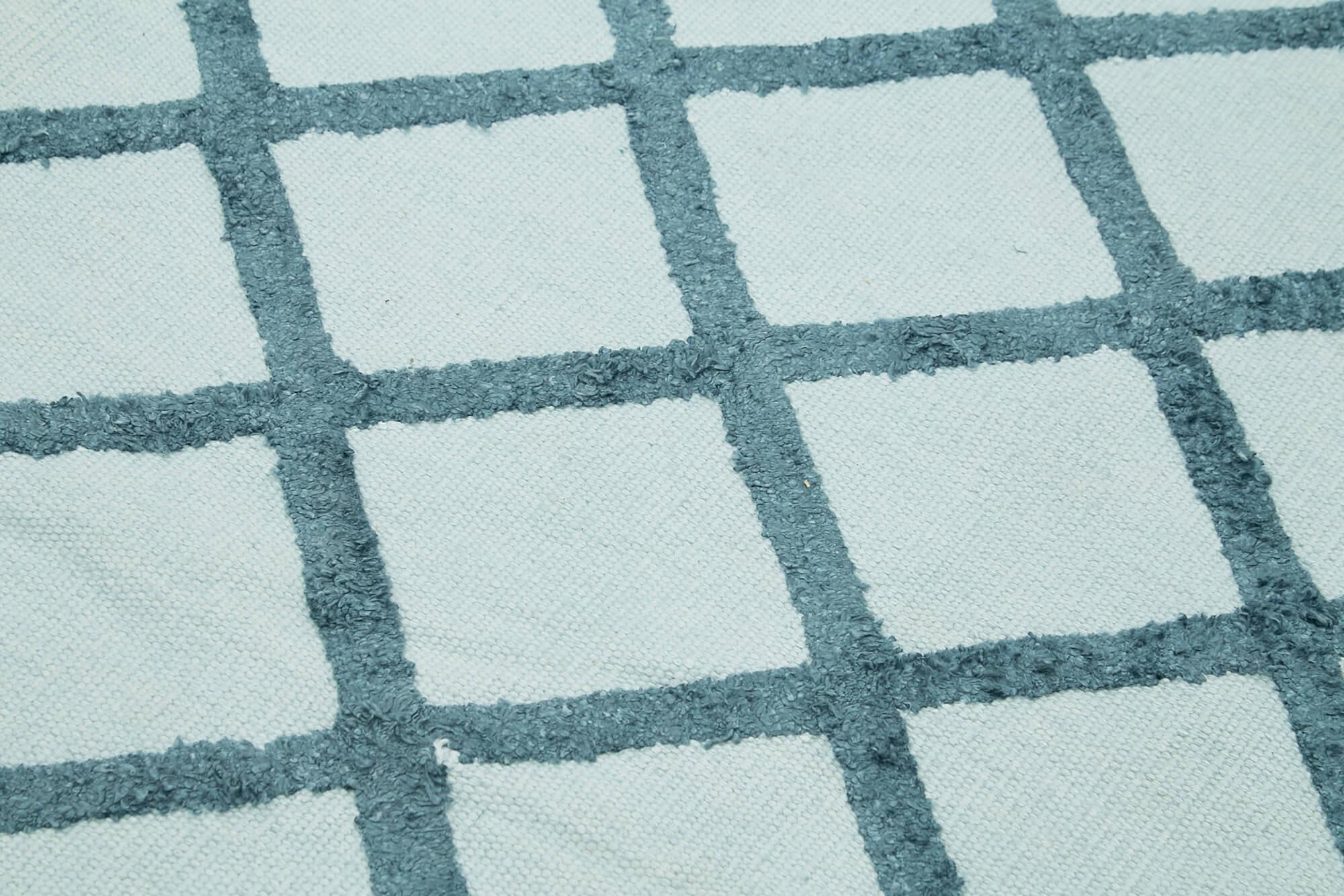 Nepal Geometric Mavi Geometrik Yün Pamuk El Dokuma Halısı 246x305 Agacan