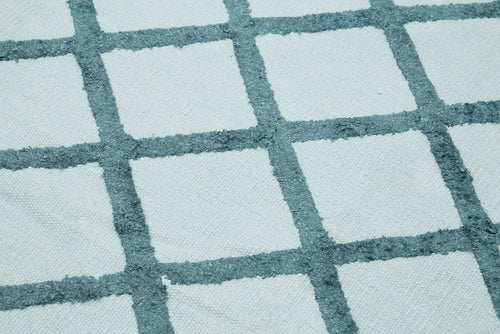 Nepal Geometric Mavi Geometrik Yün Pamuk El Dokuma Halısı 246x305 Agacan