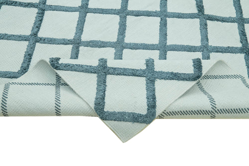 Nepal Geometric Mavi Geometrik Yün Pamuk El Dokuma Halısı 246x305 Agacan