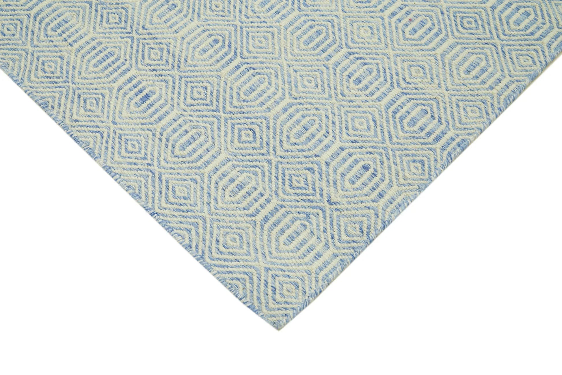 Nepal Geometric Mavi Geometrik Yün Pamuk El Dokuma Halısı 244x305 Agacan