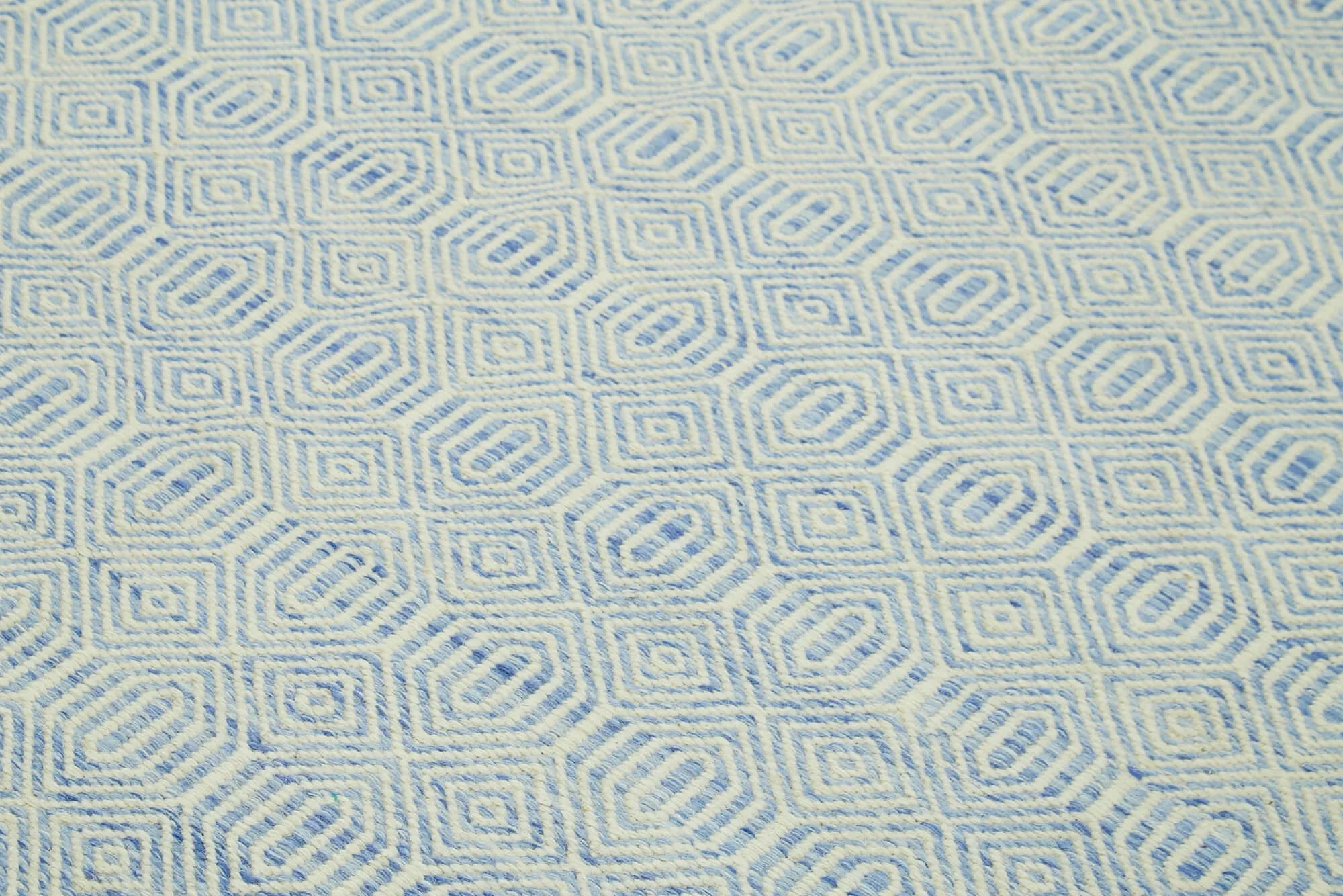 Nepal Geometric Mavi Geometrik Yün Pamuk El Dokuma Halısı 244x305 Agacan