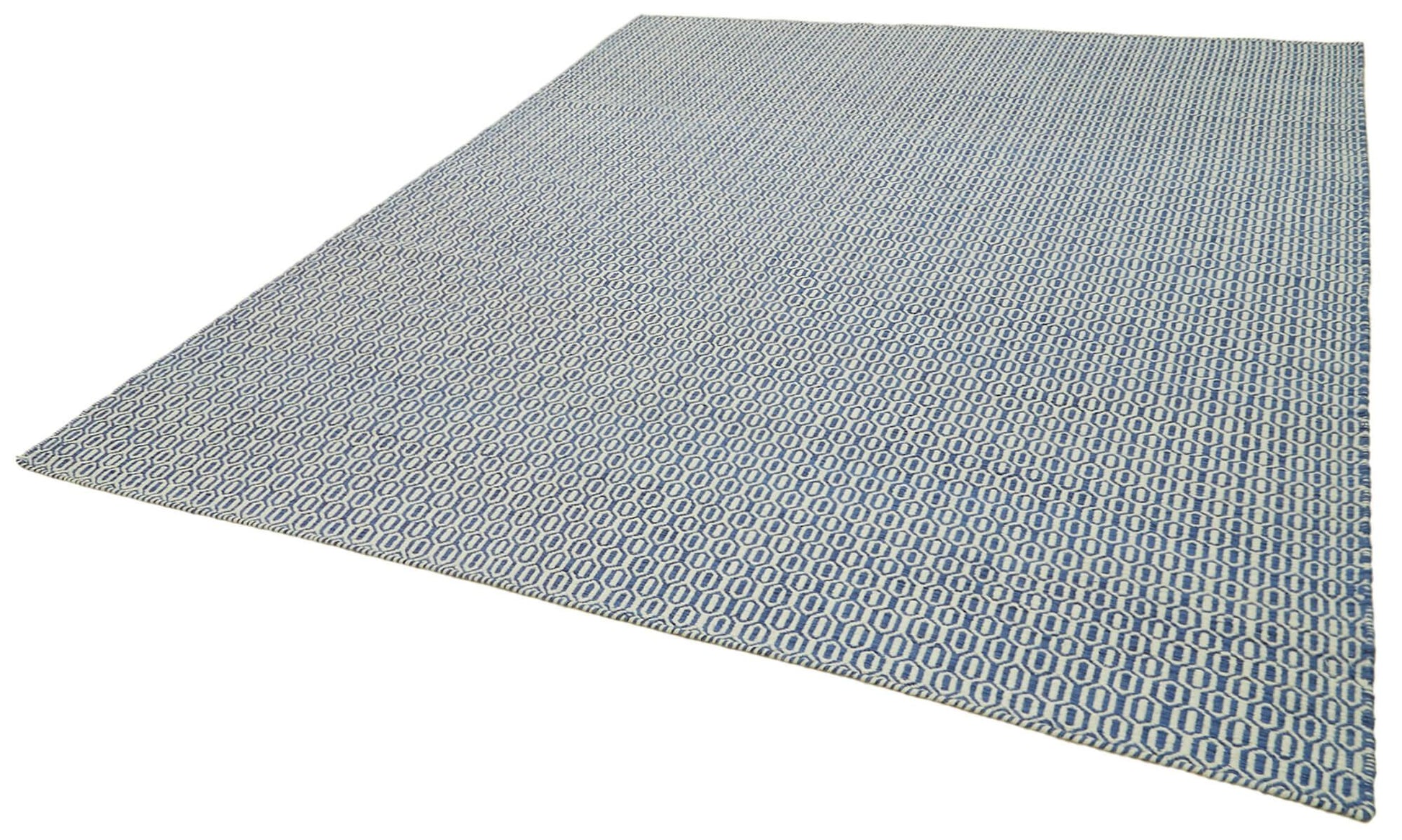 Nepal Geometric Mavi Geometrik Yün Pamuk El Dokuma Halısı 246x305 Agacan