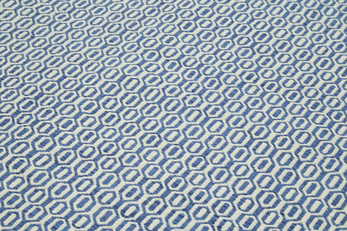 Nepal Geometric Mavi Geometrik Yün Pamuk El Dokuma Halısı 246x305 Agacan