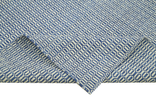 Nepal Geometric Mavi Geometrik Yün Pamuk El Dokuma Halısı 246x305 Agacan