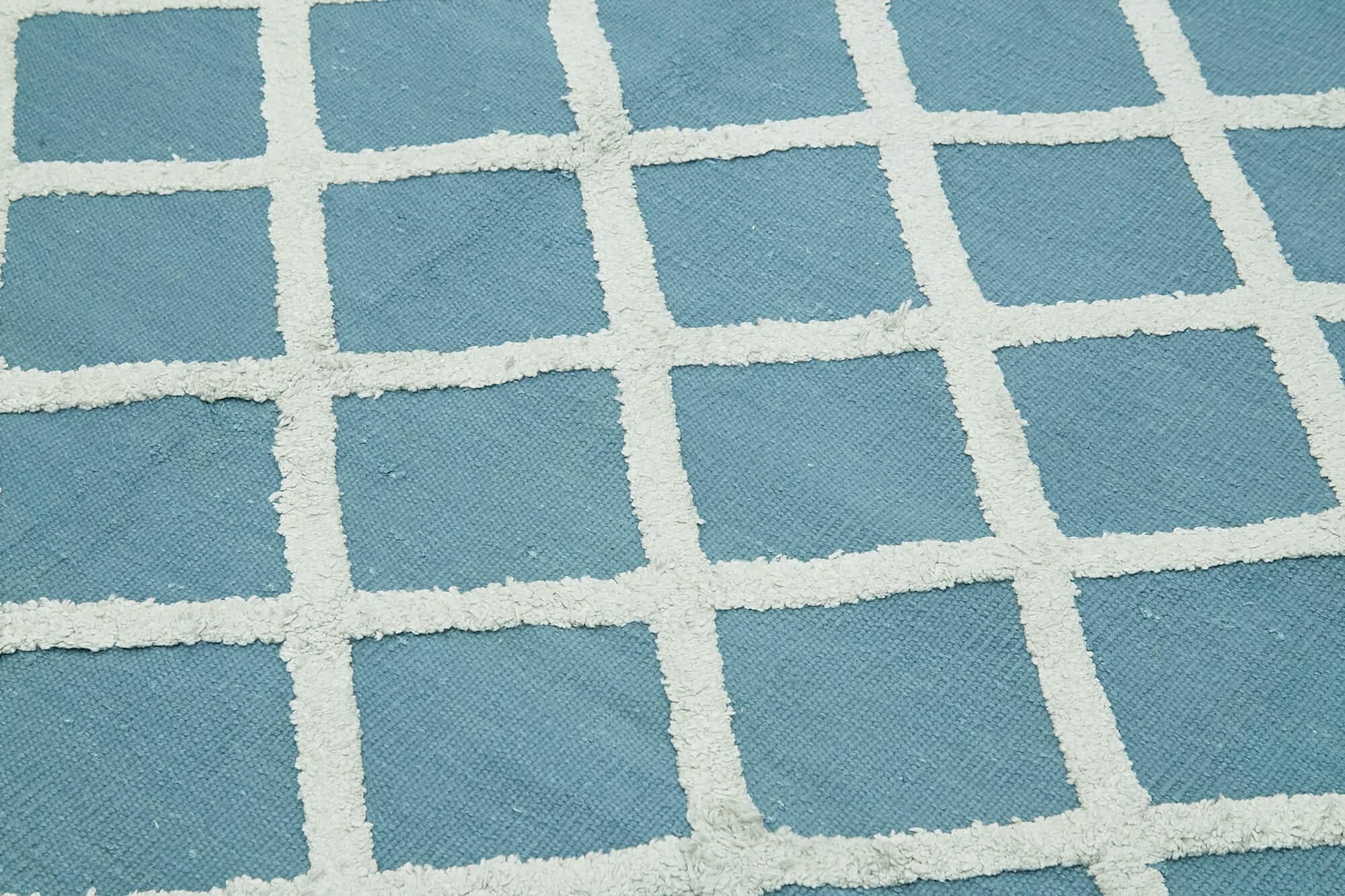 Nepal Geometric Mavi Geometrik Yün Pamuk El Dokuma Halısı 246x305 Agacan