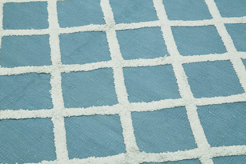 Nepal Geometric Mavi Geometrik Yün Pamuk El Dokuma Halısı 246x305 Agacan