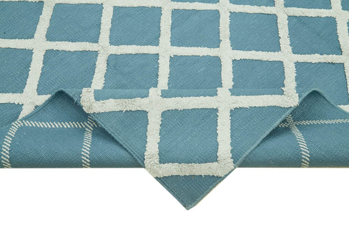 Nepal Geometric Mavi Geometrik Yün Pamuk El Dokuma Halısı 246x305 Agacan