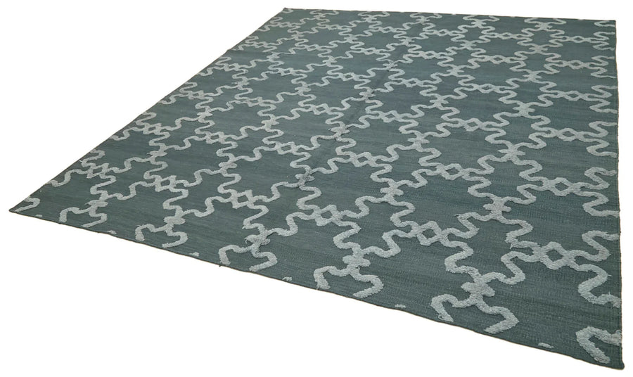 Nepal Geometric Gri Geometrik Yün Pamuk El Dokuma Halısı 244x305 Agacan