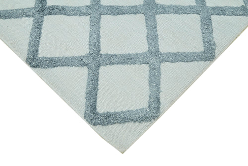 Nepal Geometric Mavi Geometrik Yün Pamuk El Dokuma Halısı 244x305 Agacan