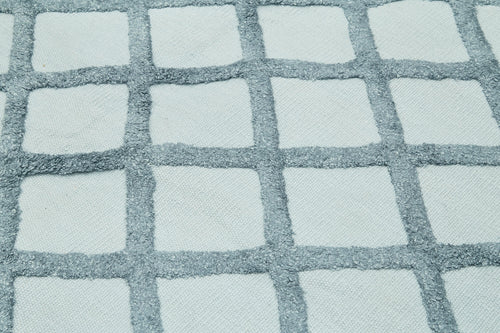 Nepal Geometric Mavi Geometrik Yün Pamuk El Dokuma Halısı 244x305 Agacan