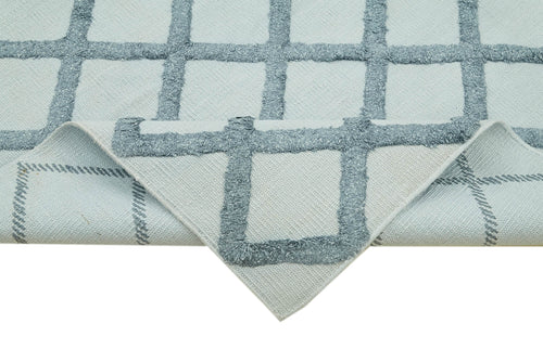 Nepal Geometric Mavi Geometrik Yün Pamuk El Dokuma Halısı 244x305 Agacan