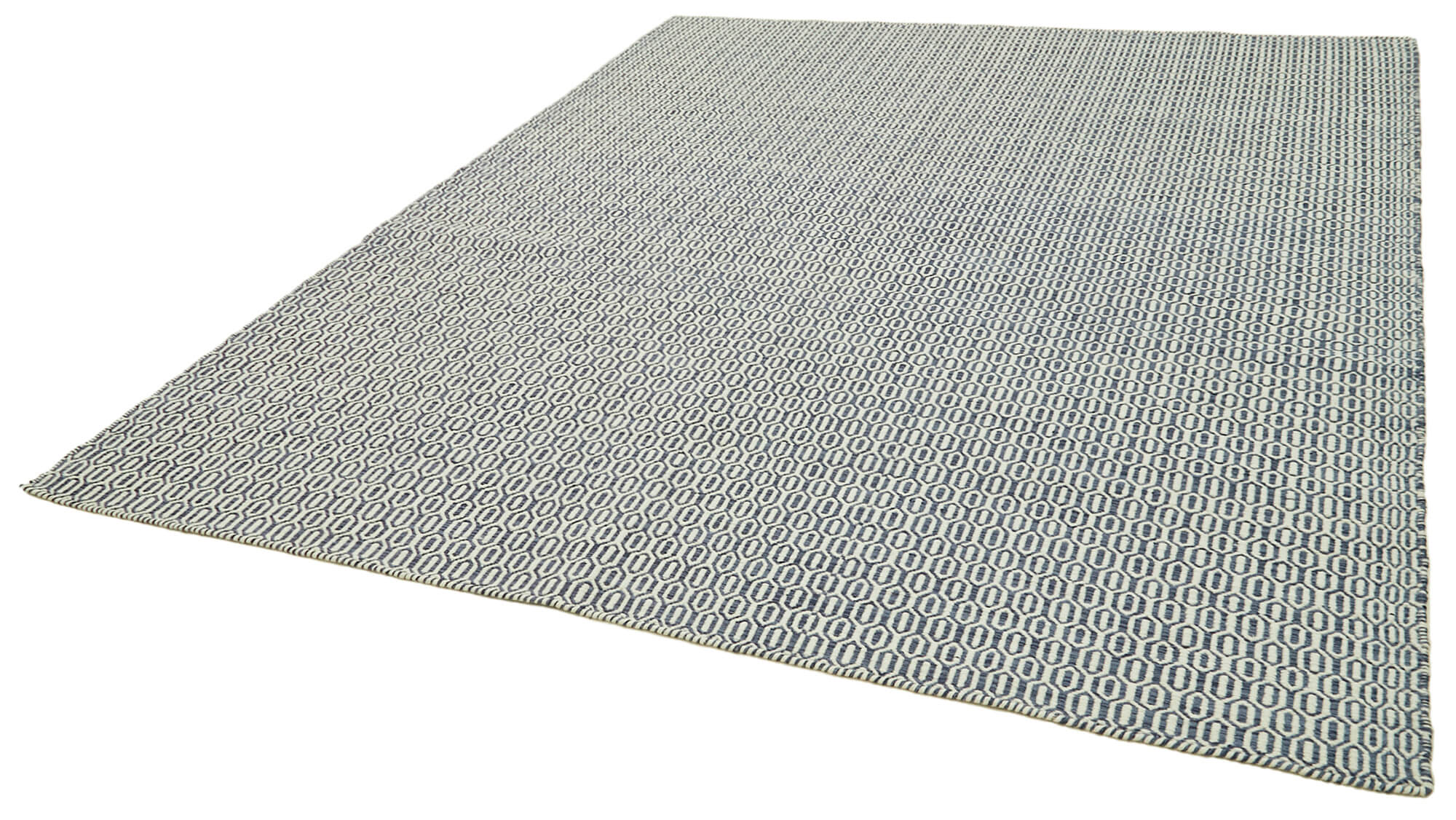 Nepal Geometric Mavi Geometrik Yün Pamuk El Dokuma Halısı 244x305 Agacan