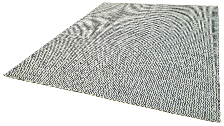 Nepal Geometric Mavi Geometrik Yün Pamuk El Dokuma Halısı 244x305 Agacan