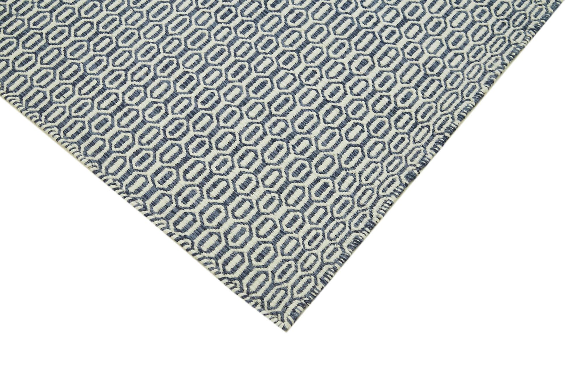 Nepal Geometric Mavi Geometrik Yün Pamuk El Dokuma Halısı 244x305 Agacan