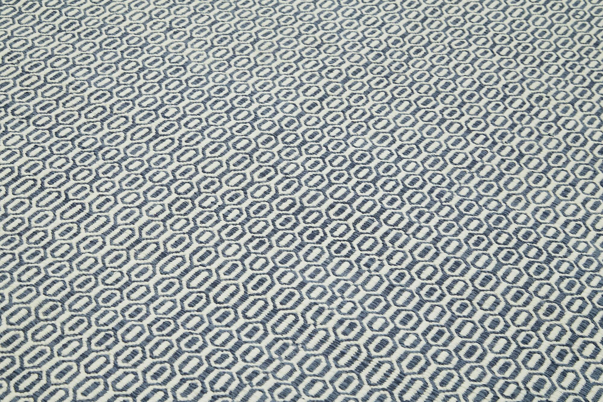 Nepal Geometric Mavi Geometrik Yün Pamuk El Dokuma Halısı 244x305 Agacan