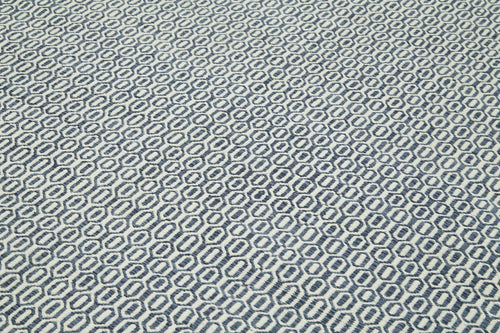 Nepal Geometric Mavi Geometrik Yün Pamuk El Dokuma Halısı 244x305 Agacan