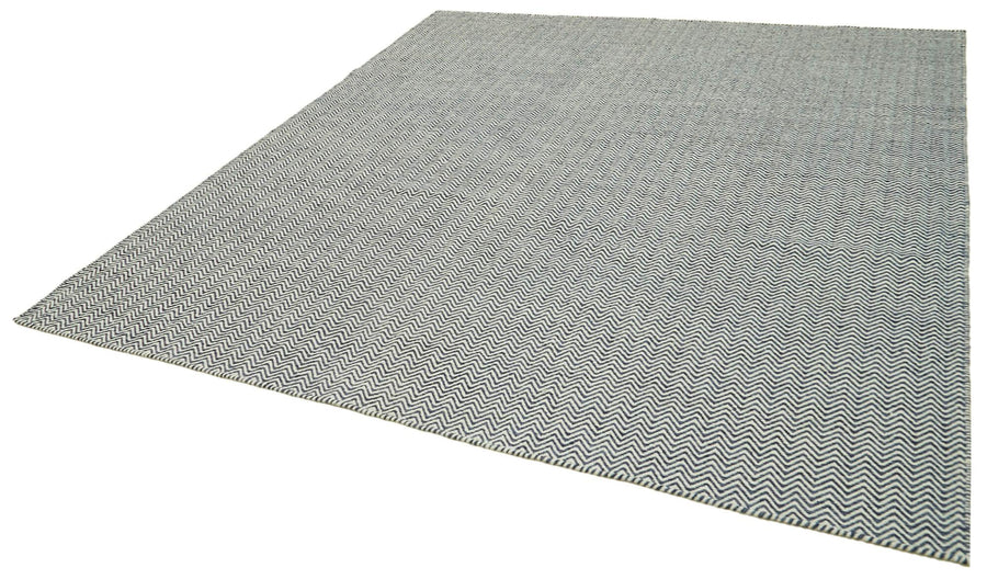 Nepal Geometric Mavi Geometrik Yün Pamuk El Dokuma Halısı 246x305 Agacan