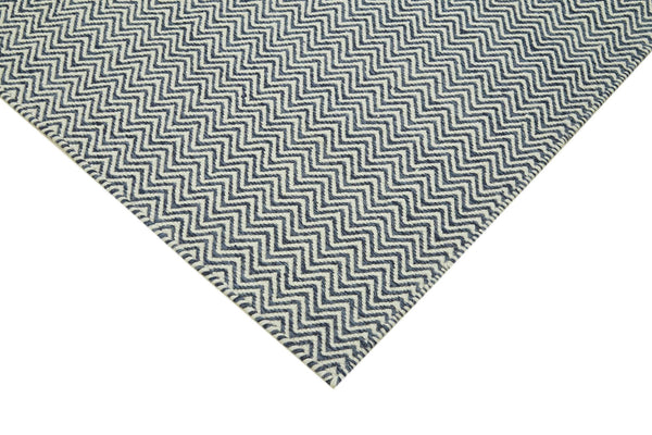 Nepal Geometric Mavi Geometrik Yün Pamuk El Dokuma Halısı 246x305 Agacan