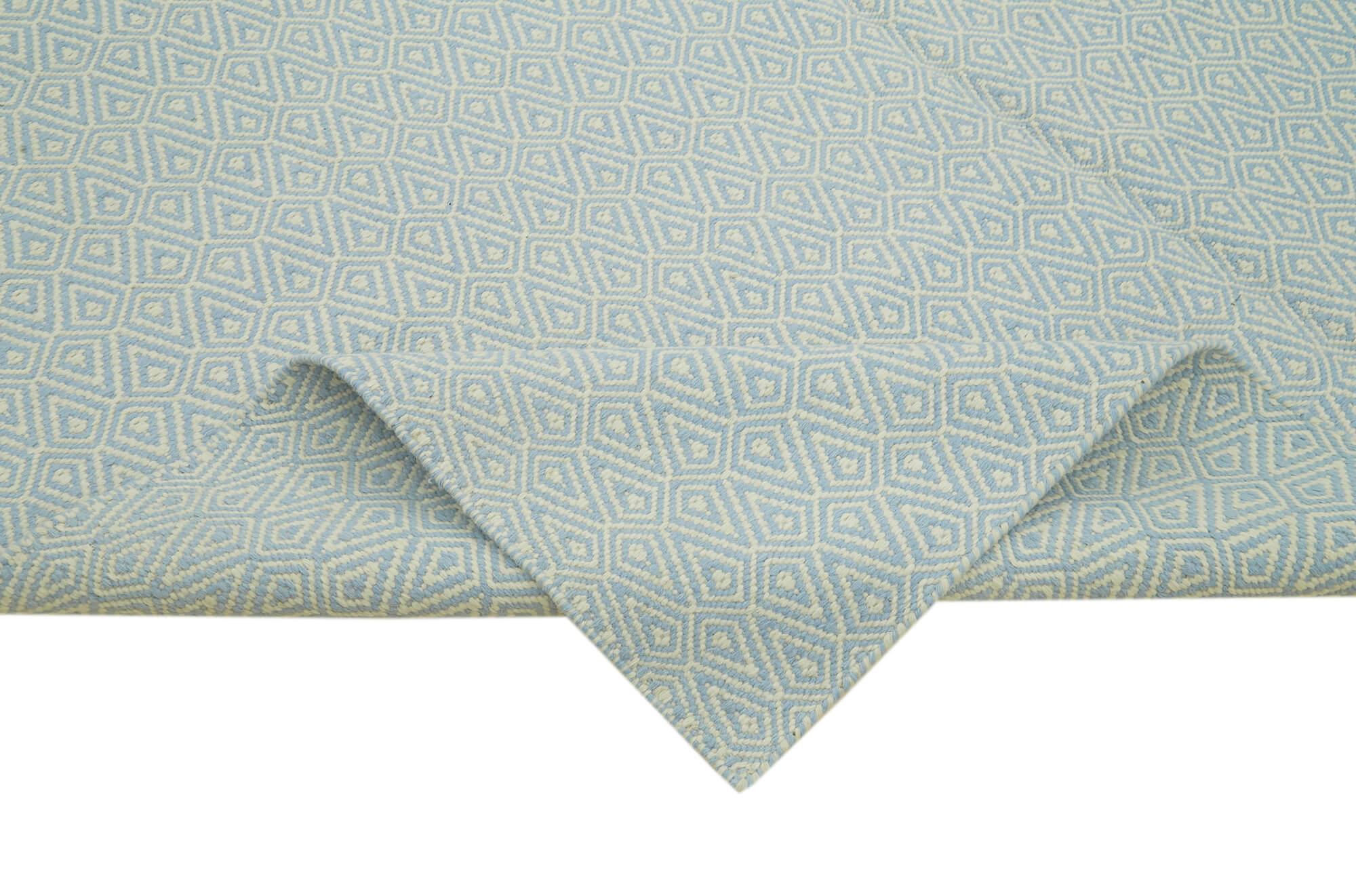 Nepal Geometric Mavi Geometrik Yün Pamuk El Dokuma Halısı 244x305 Agacan