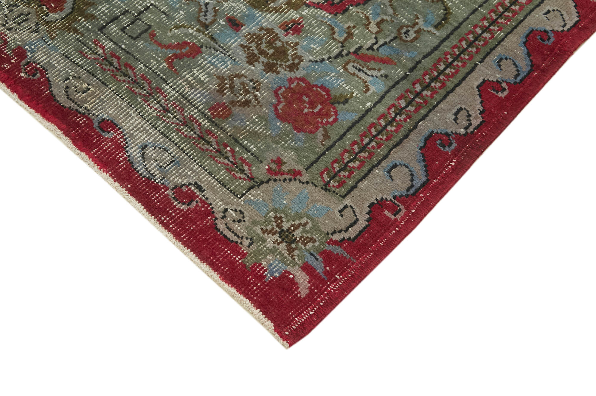 Overdyed Vintage Mavi Eskitme Pamuk Yün El Dokuma Halısı 173x286 Agacan