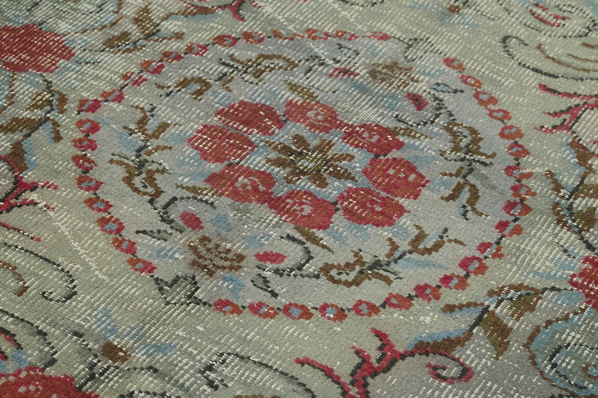 Overdyed Vintage Mavi Eskitme Pamuk Yün El Dokuma Halısı 173x286 Agacan