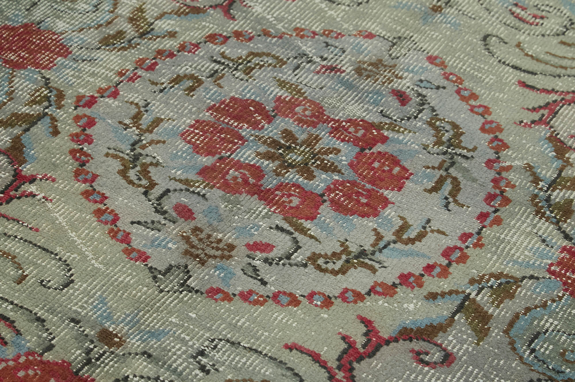 Overdyed Vintage Mavi Eskitme Pamuk Yün El Dokuma Halısı 173x286 Agacan