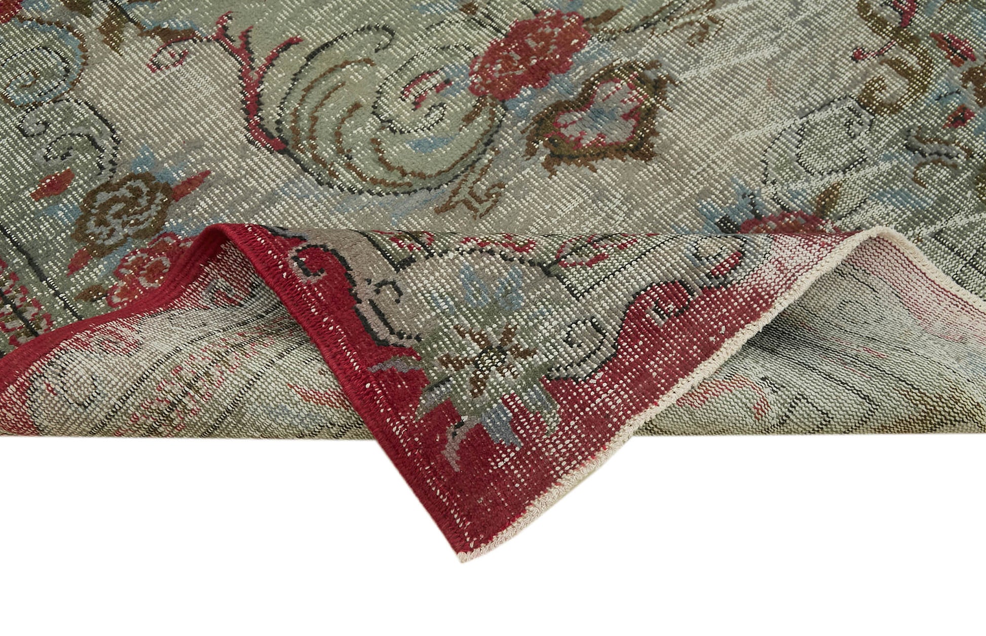 Overdyed Vintage Mavi Eskitme Pamuk Yün El Dokuma Halısı 173x286 Agacan