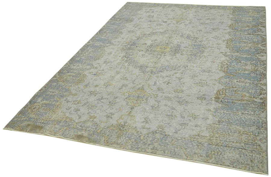 Overdyed Vintage Mavi Eskitme Pamuk Yün El Dokuma Halısı 176x272 Agacan
