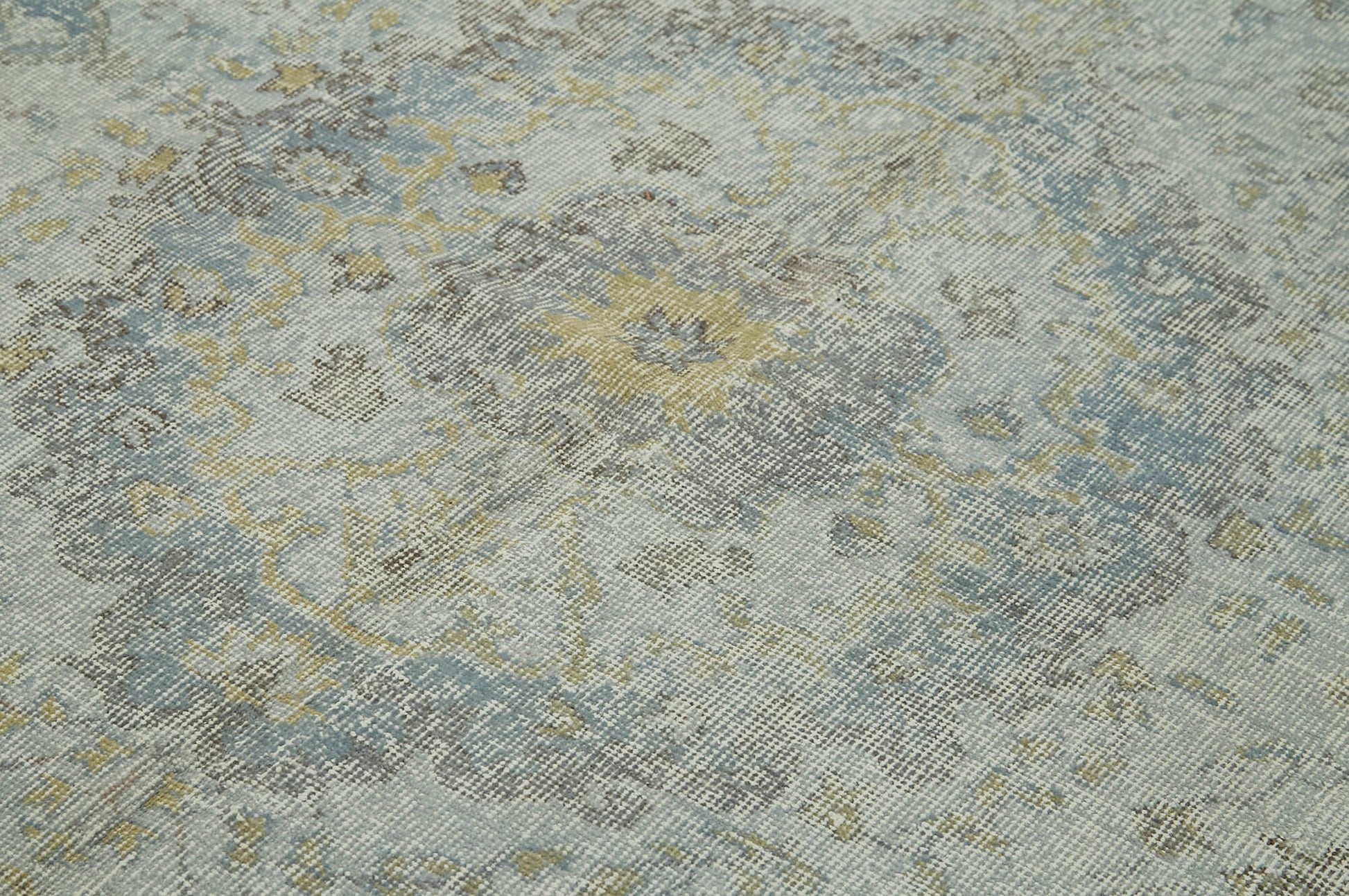 Overdyed Vintage Mavi Eskitme Pamuk Yün El Dokuma Halısı 176x272 Agacan