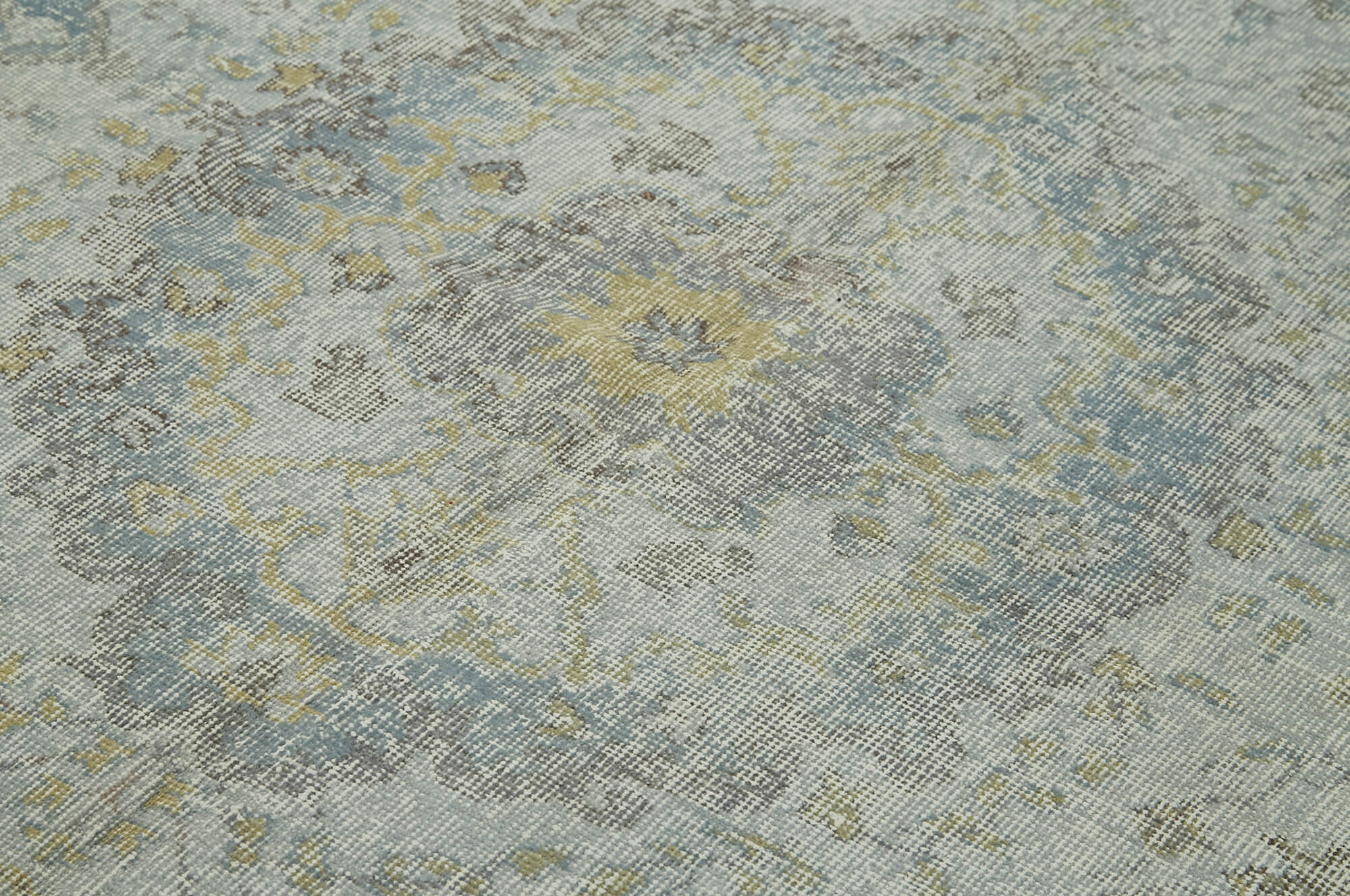 Overdyed Vintage Mavi Eskitme Pamuk Yün El Dokuma Halısı 176x272 Agacan