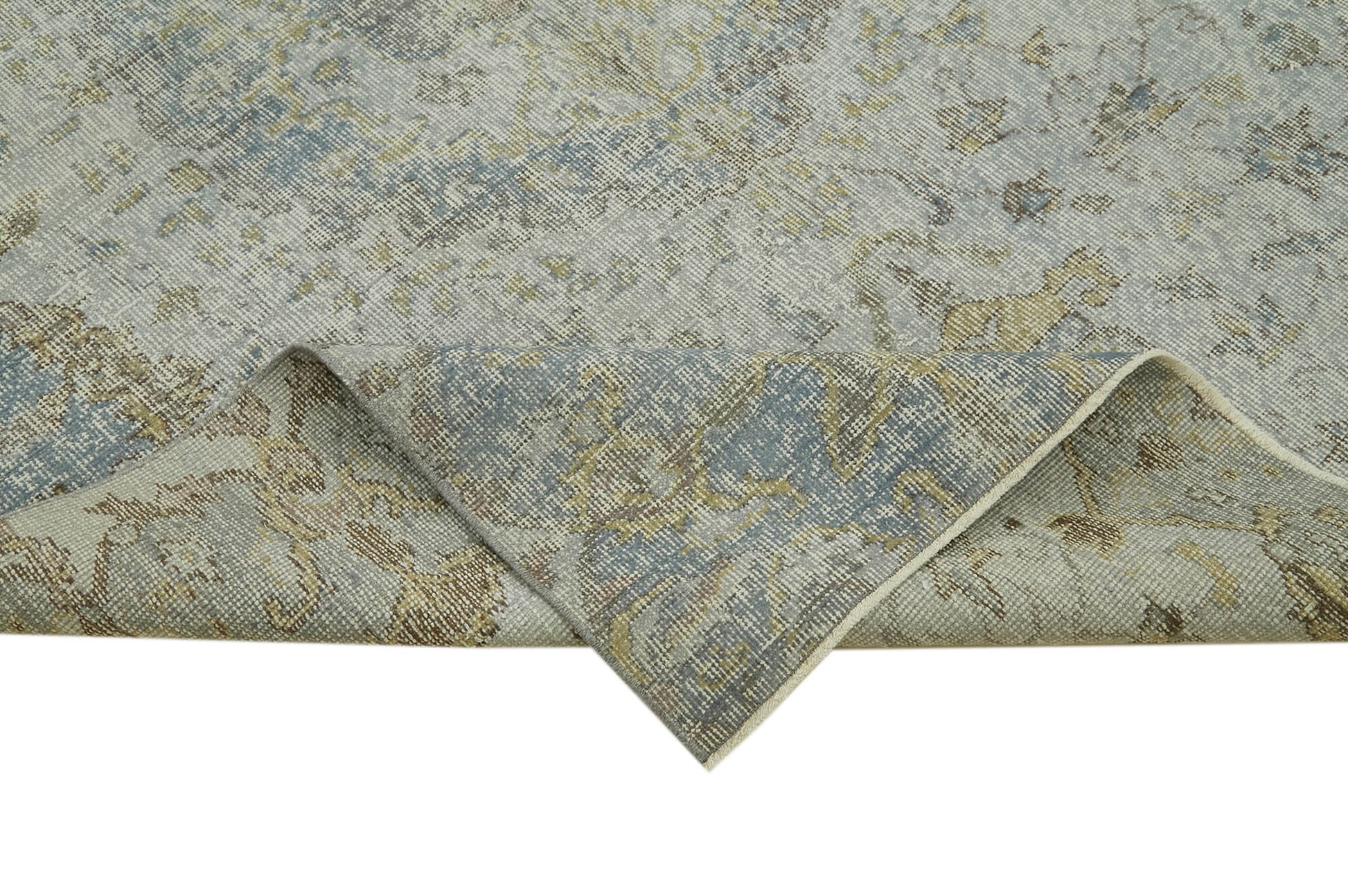 Overdyed Vintage Mavi Eskitme Pamuk Yün El Dokuma Halısı 176x272 Agacan