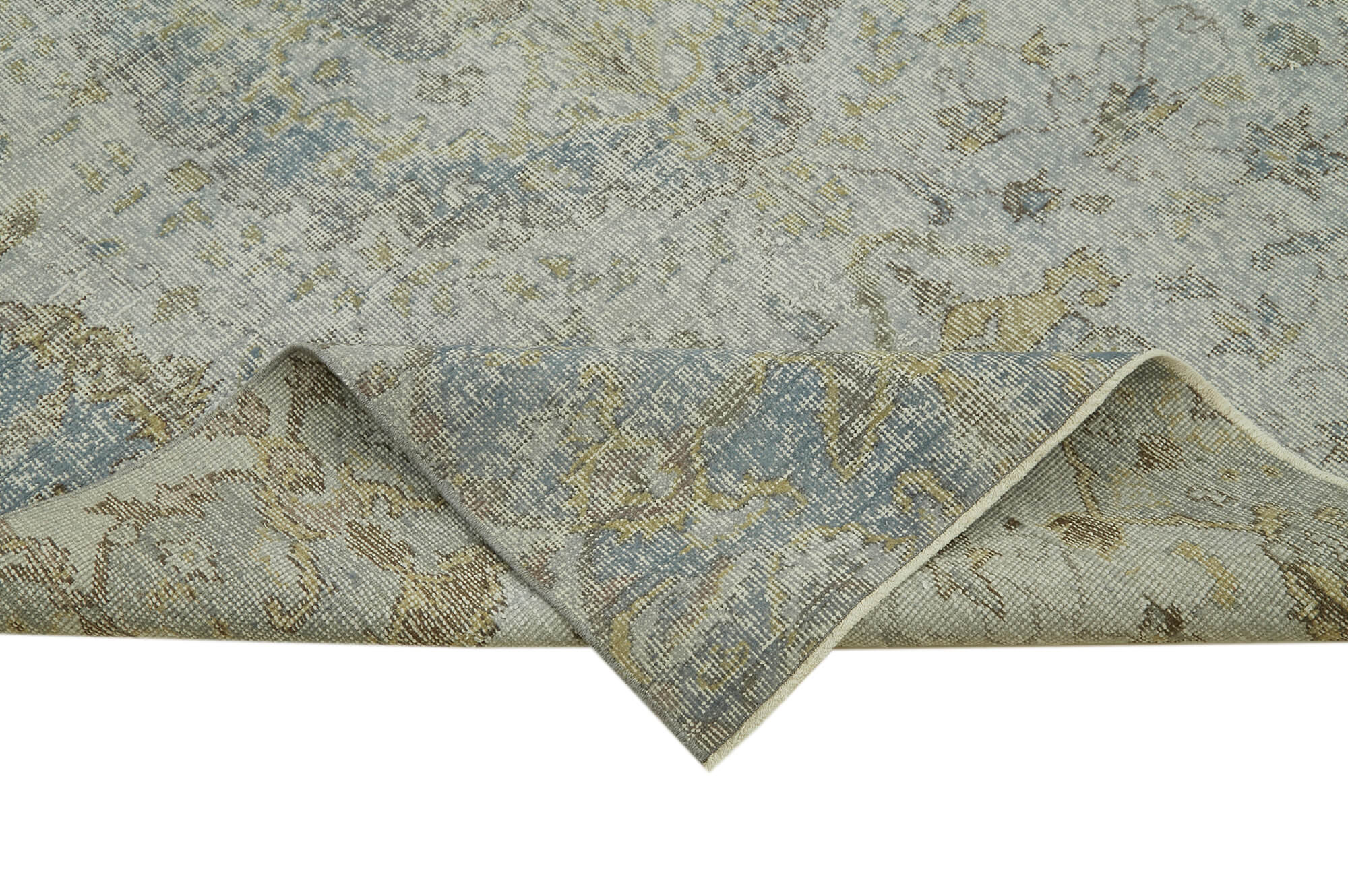 Overdyed Vintage Mavi Eskitme Pamuk Yün El Dokuma Halısı 176x272 Agacan