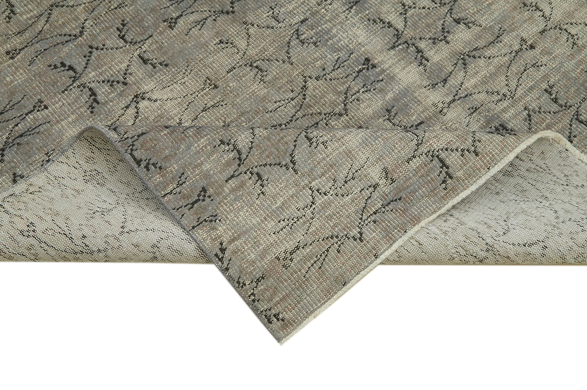 Overdyed Vintage Gri Eskitme Pamuk Yün El Dokuma Halısı 156x256 Agacan