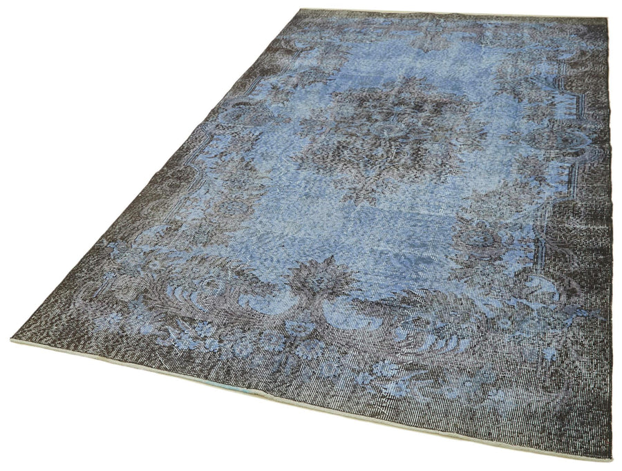 Overdyed Vintage Mavi Eskitme Pamuk Yün El Dokuma Halısı 161x301 Agacan