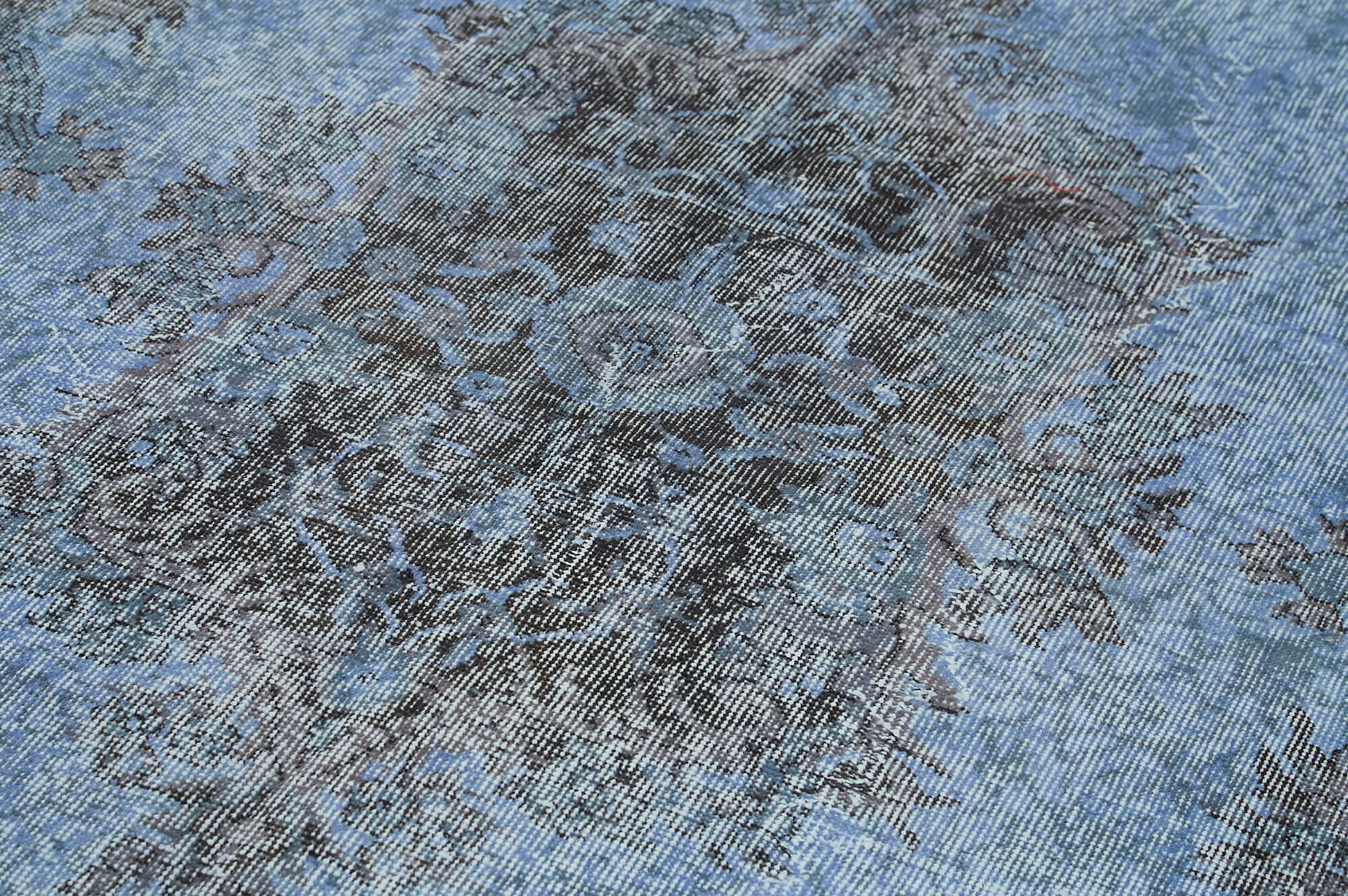 Overdyed Vintage Mavi Eskitme Pamuk Yün El Dokuma Halısı 161x301 Agacan