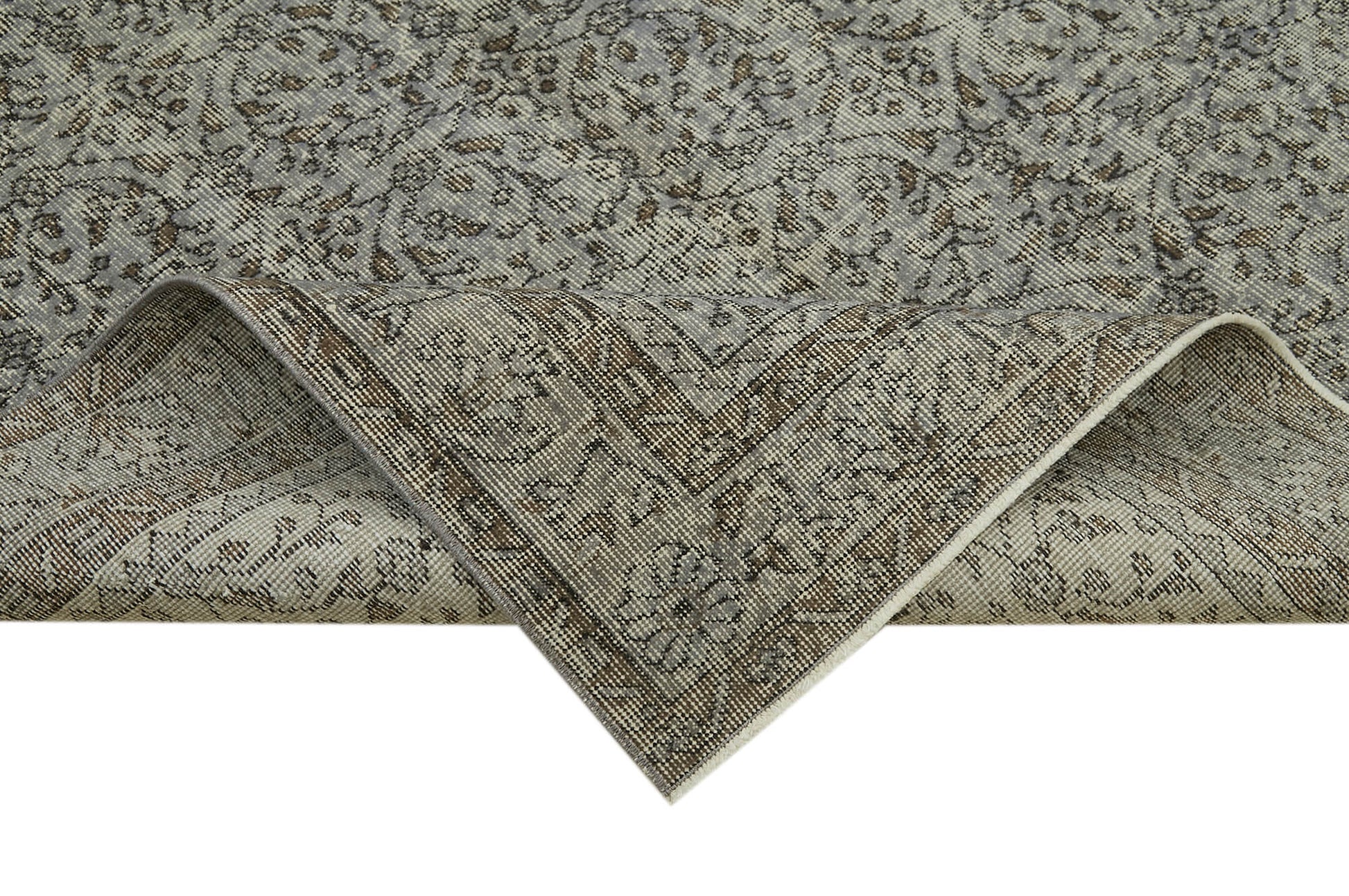 Overdyed Vintage Gri Eskitme Pamuk Yün El Dokuma Halısı 150x272 Agacan